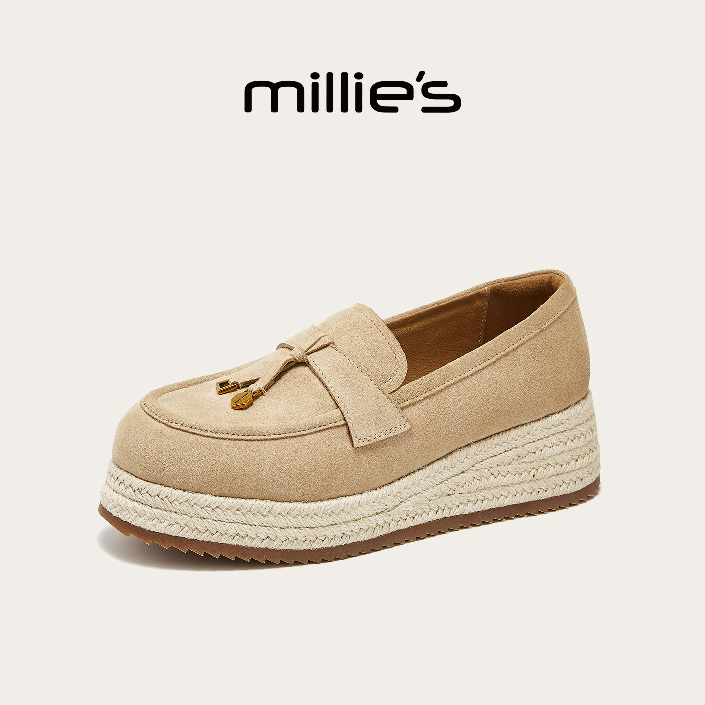 MILLIE'S/妙丽厚底乐福鞋女2026春季新款休闲增高单鞋时尚渔夫鞋,女鞋,乐福鞋（豆豆鞋）,淘宝优惠券,粉丝福利购,淘宝优惠卷