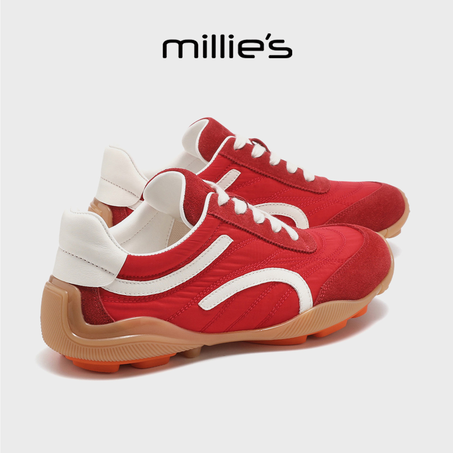MILLIE'S/妙丽复古红色德训鞋女2026新款夏季厚底百搭休闲运动鞋