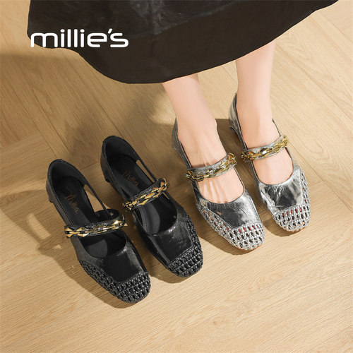 MILLIE'S/妙丽2026新款夏季女舒适低跟尖头显瘦气质玛丽珍鞋单鞋Z