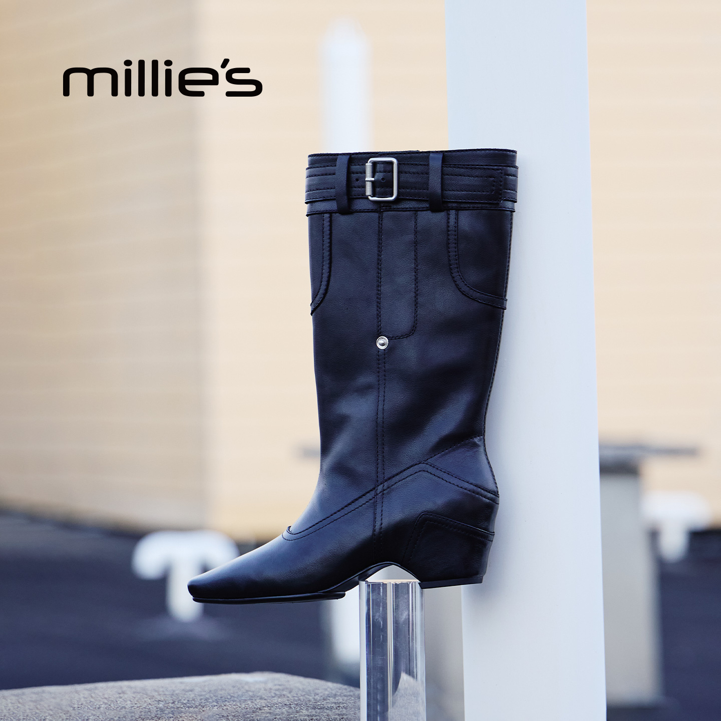 MILLIE'S/妙丽长靴新款冬季加绒高筒靴骑士靴堆堆靴配裙子靴子女