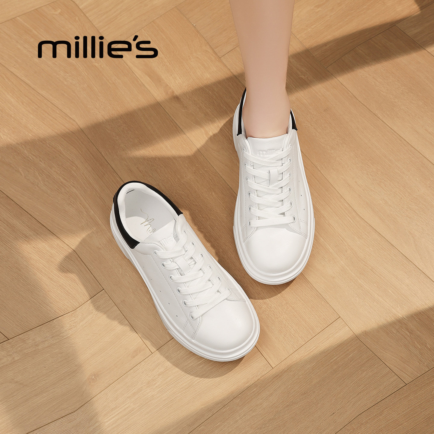MILLIE'S/妙丽松糕底休闲鞋女2026春季新款运动风厚底板鞋小白鞋,女鞋,时尚休闲鞋,淘宝优惠券,粉丝福利购,淘宝优惠卷