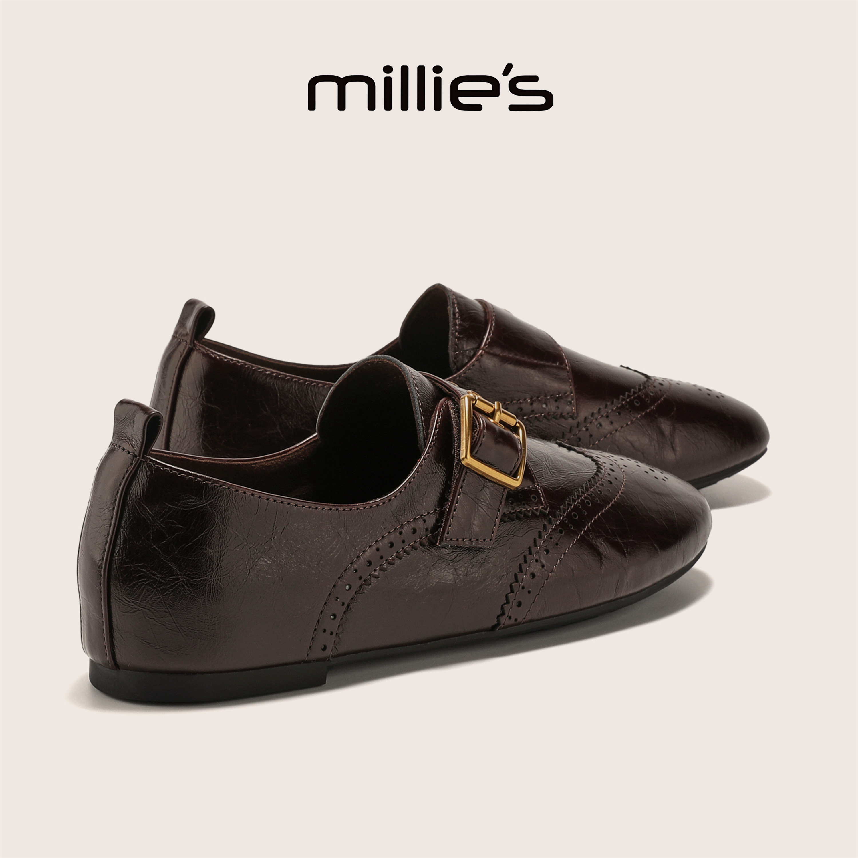 MILLIE'S/妙丽官方旗舰店流行金属扣装饰巨好看小皮鞋舒适不累脚C