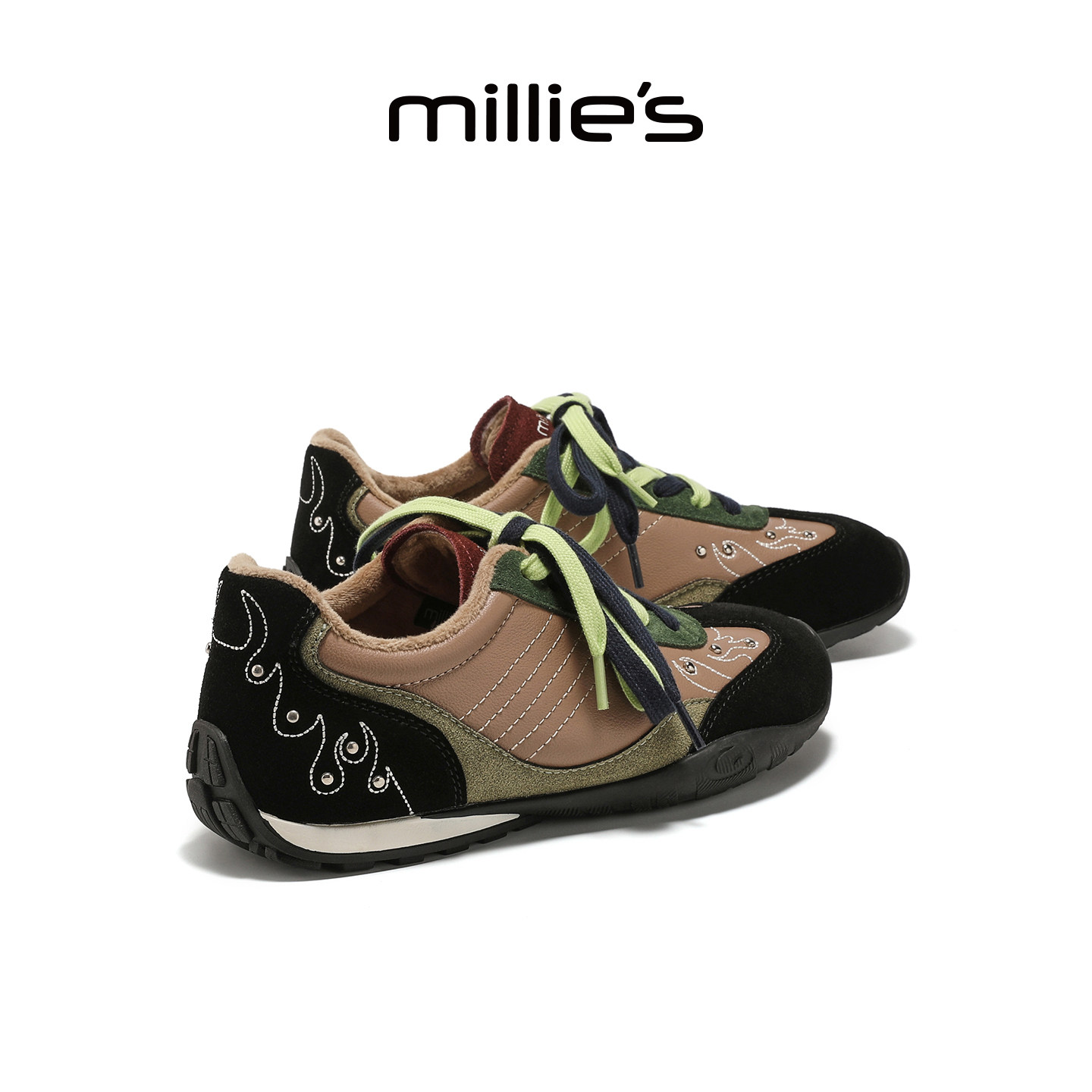 MILLIE'S/妙丽复古拼色德训鞋女秋冬新款系带平底百搭休闲运动鞋Z
