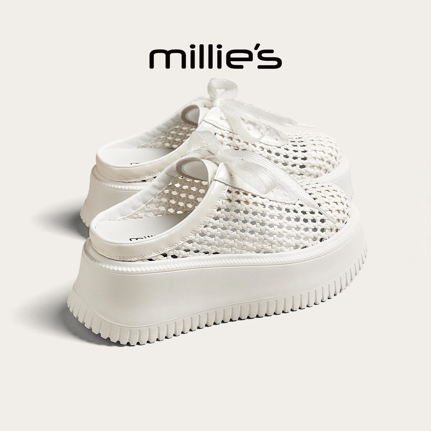 MILLIE'S/妙丽休闲风外穿拖鞋女春夏镂空透气包头半拖鞋厚底女鞋