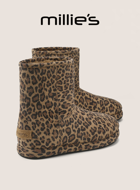 MILLIE'S/妙丽豹纹冬季雪地靴女2025新款时尚短靴东北保暖毛绒靴