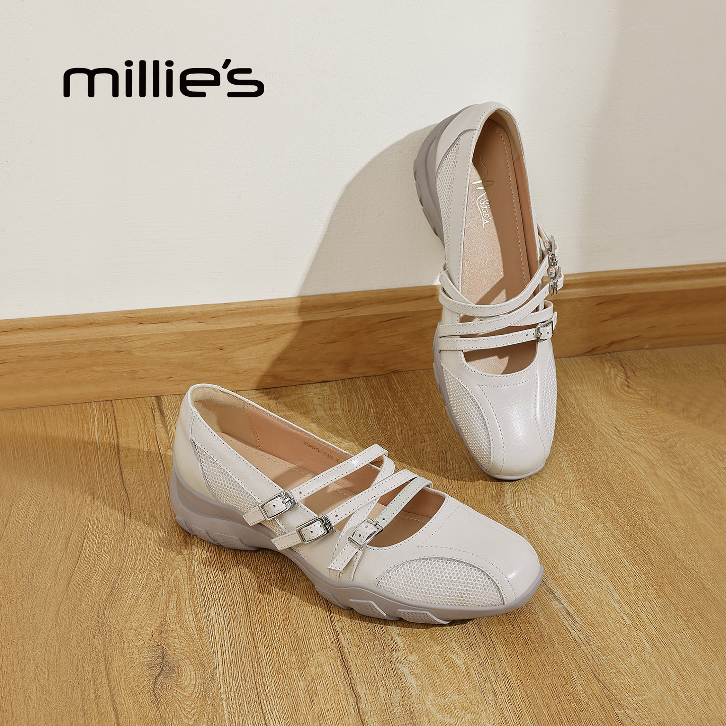MILLIE'S/妙丽交叉带玛丽珍鞋女春季中跟芭蕾舞鞋百搭浅口单鞋,女鞋,浅口单鞋,淘宝优惠券,粉丝福利购,淘宝优惠卷