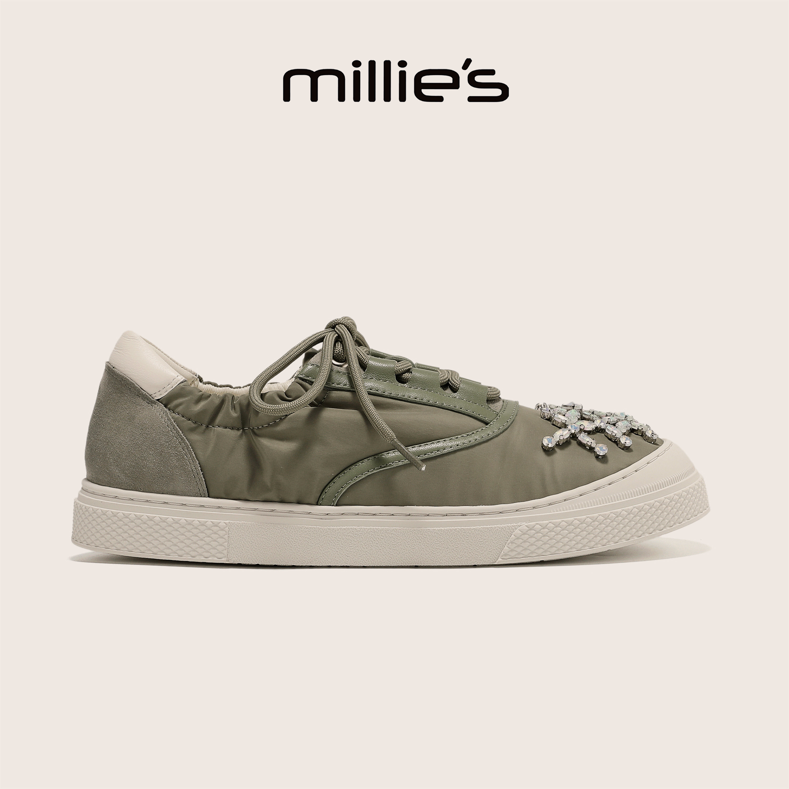 MILLIE'S/妙丽官方旗舰店秋季水钻绑带休闲鞋女厚底百搭时尚舒适C