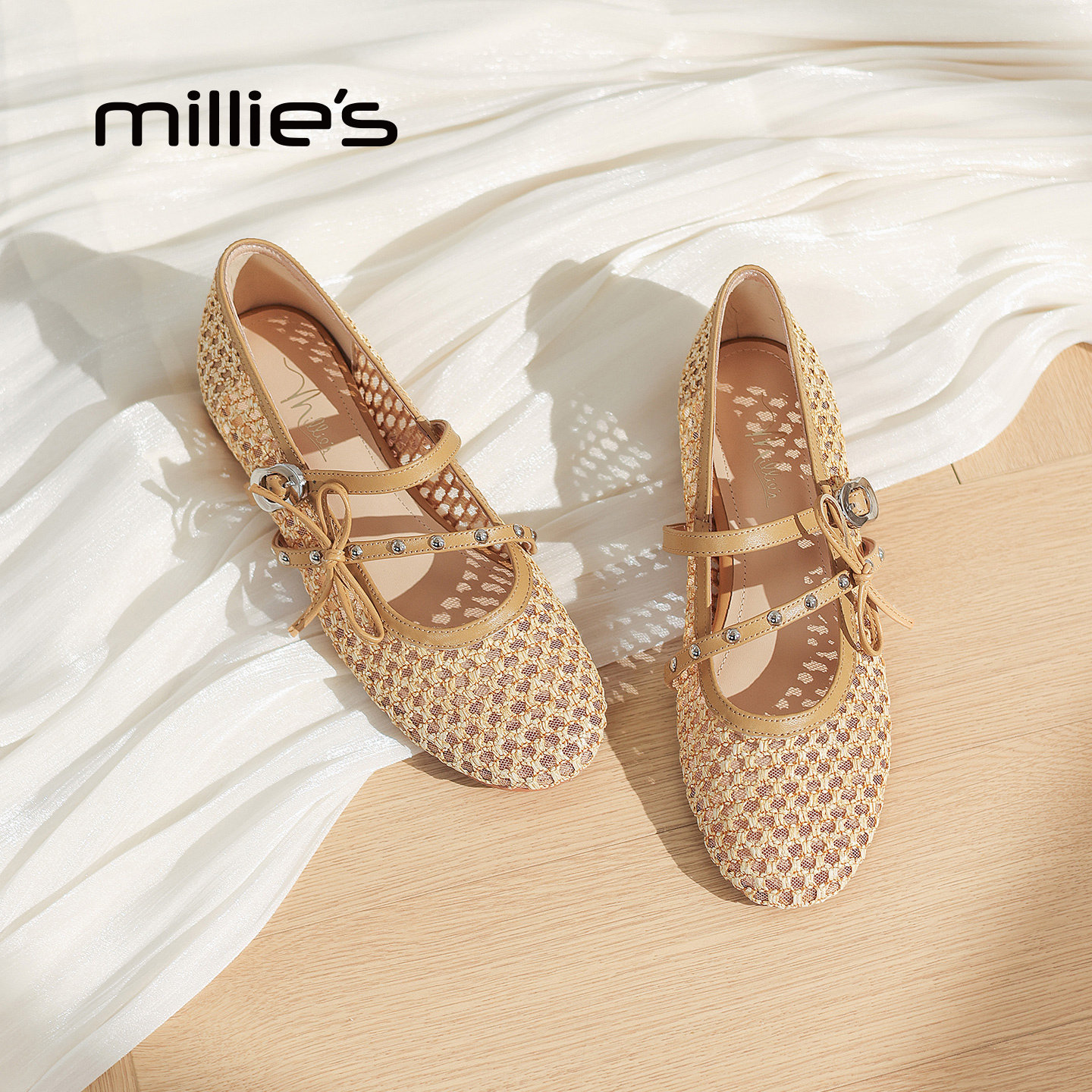 MILLIE'S/妙丽气质镂空玛丽珍鞋女2026夏季新款凉鞋平底浅口单鞋