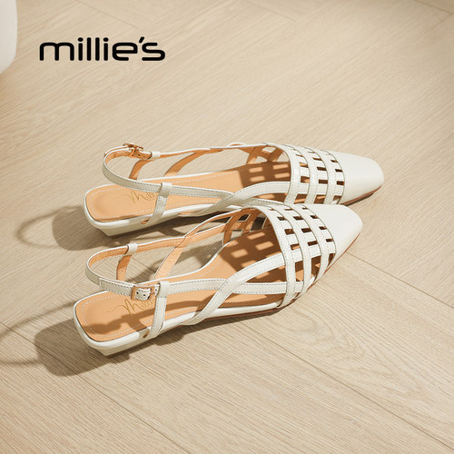 millies妙丽女鞋2026新款法式复古透气镂空包头通勤凉鞋外穿休闲Z