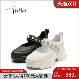妙丽运动厚底玛丽珍学院风松糕底女单鞋仙女风浅口百搭休闲鞋百搭