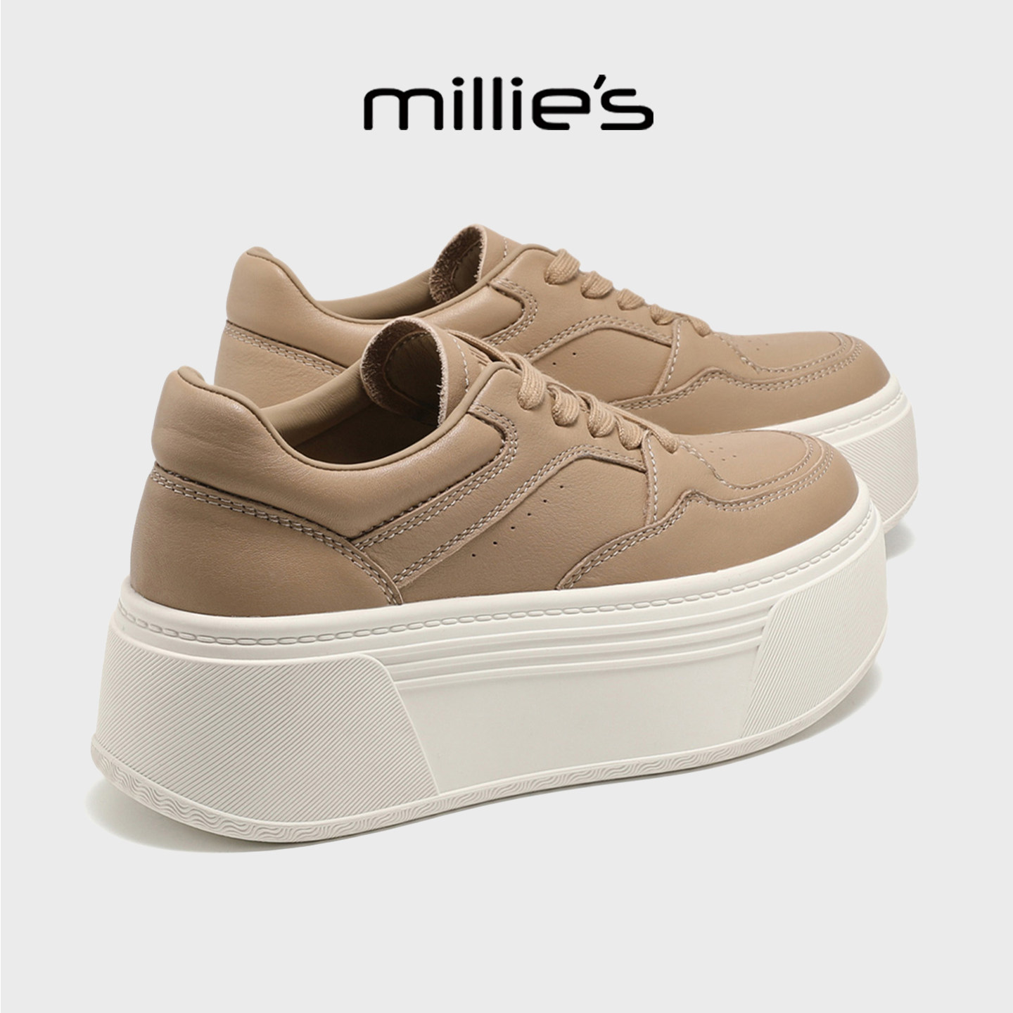 MILLIE'S/妙丽厚底板鞋女2026新款夏季百搭休闲小个子增高松糕鞋