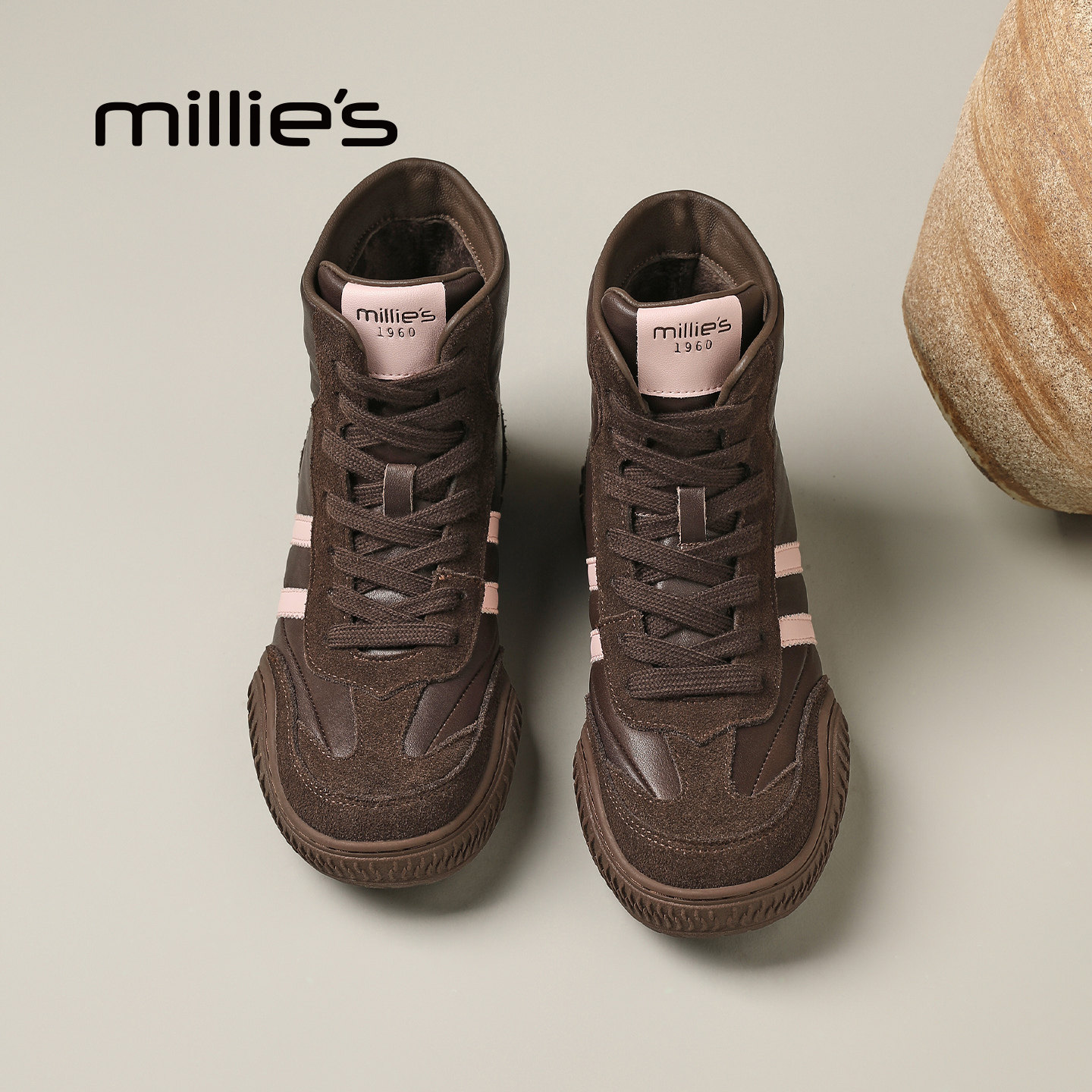 MILLIE'S/妙丽官方旗舰店女鞋运动休闲通勤高帮德训鞋舒服短靴女