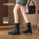 MILLIE 皮带扣西部靴保暖机车女靴 新款 妙丽加绒靴子女2025冬季