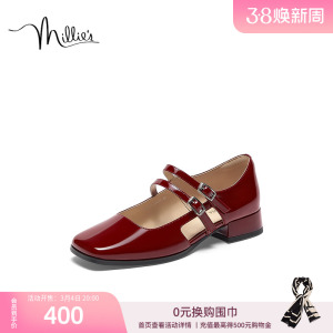 妙丽粗跟玛丽珍春季新款牛皮时尚休闲晚晚鞋法式女单鞋A4610BK3