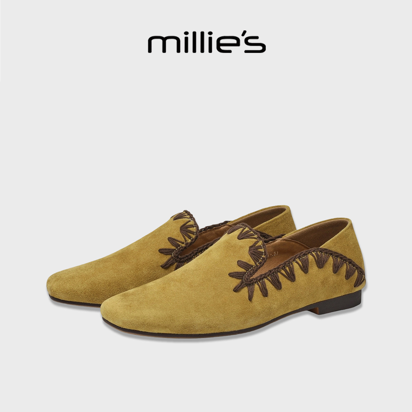 MILLIE'S/妙丽真皮复古乐福鞋女款软底一脚蹬懒人鞋平底豆豆单鞋