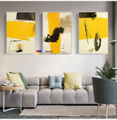 样板间手绘定制配画北欧抽象现代装 饰画客餐厅沙发三联幅色块油画