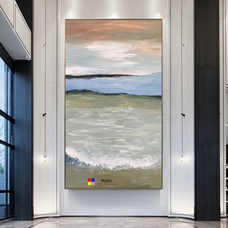 深圳大芬手绘厚油肌理抽象原创海景油画玄关走廊竖挂画设计师选稿