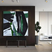 原创手绘草绿色抽象肌理油画现代简约客厅玄关组合轻奢华装 饰挂画