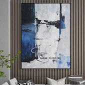 蓝色手绘油画客厅肌理抽象画北欧现代简约办公室客厅玄关轻奢挂画