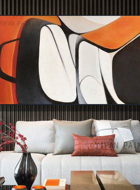 手绘客厅大幅油画轻奢橙色高档抽象现代简约大气单幅沙发背景挂画