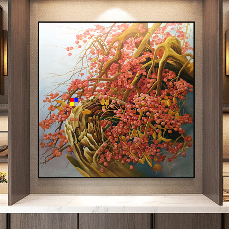 手绘原创油画山楂树之恋酒店大堂别墅入户办公室背景墙大幅挂画