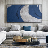 手绘蓝色抽象肌理原创油画现代简约客厅玄关办公楼装 饰轻奢挂壁画