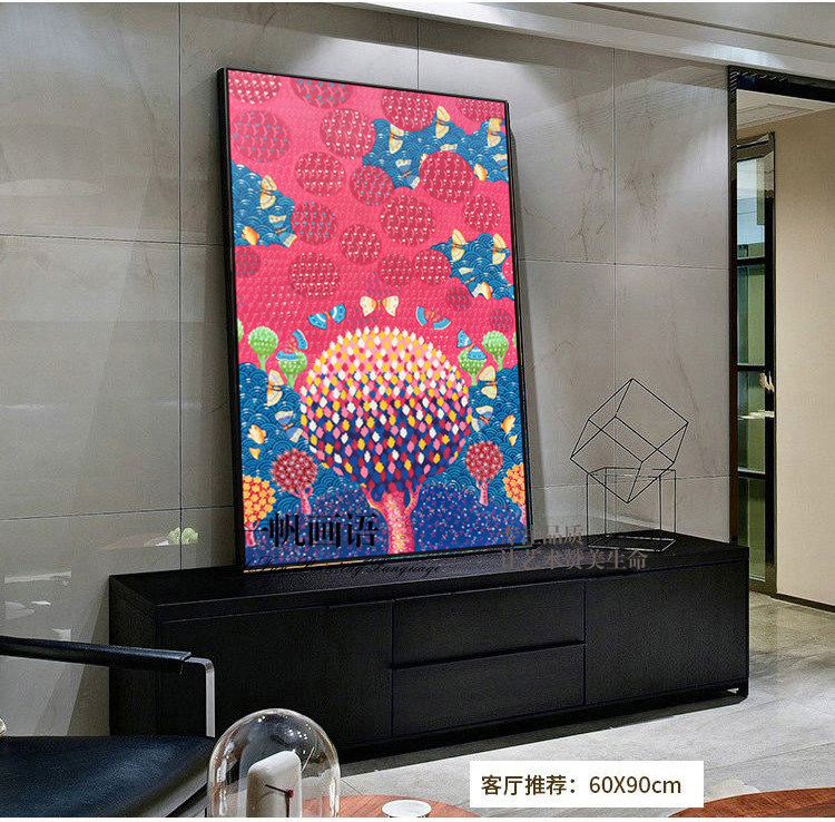 高档原创时尚个性色彩丰富鲜明明亮粉色油画客厅沙发玄关卧室油画