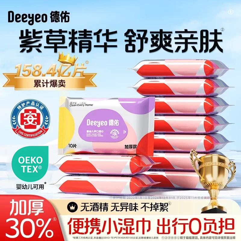 德佑加厚款婴儿湿巾小包便携湿纸巾小学生新生幼儿专用出行湿纸巾 湿巾小实拍商品图