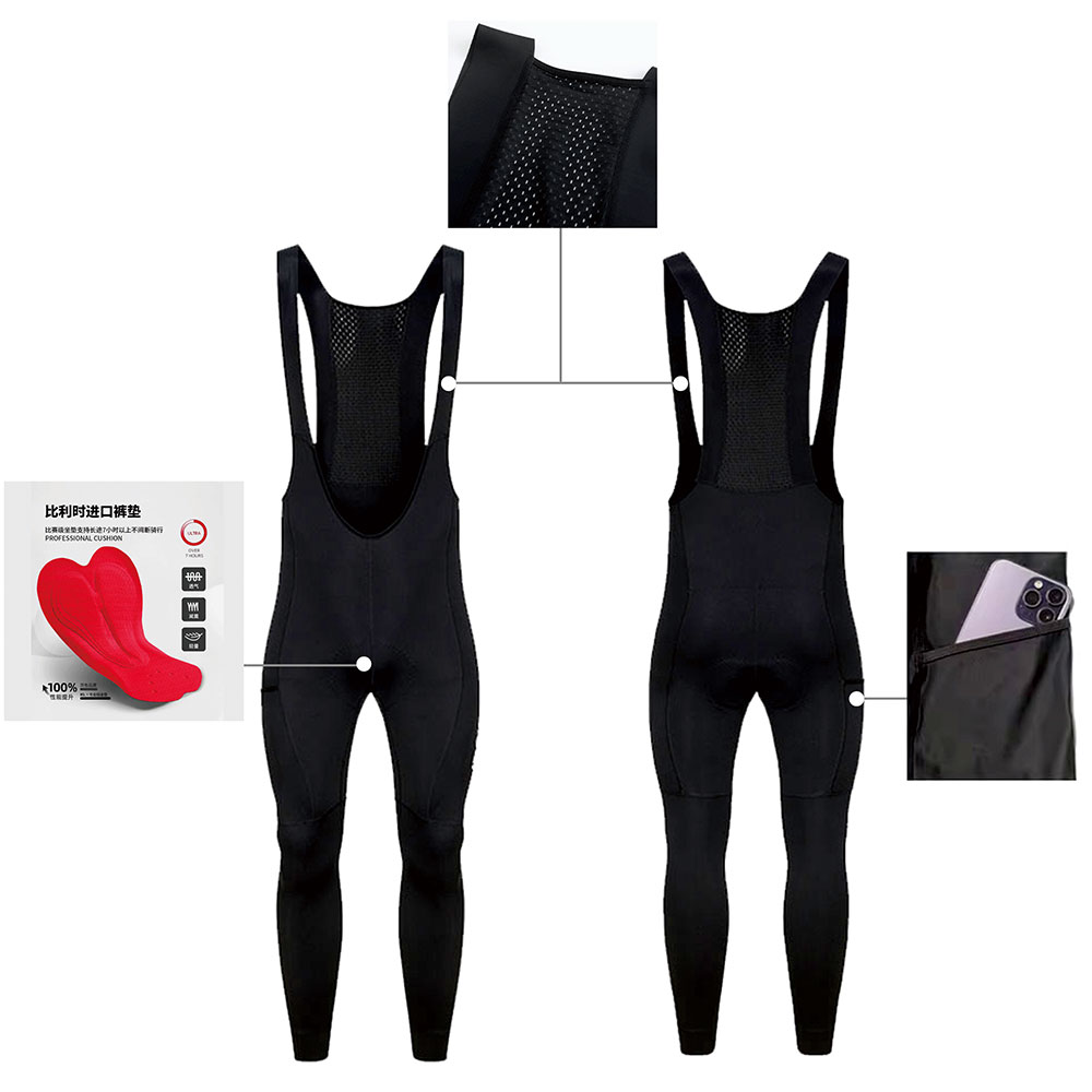 春秋骑行背带长裤高密度海绵坐垫透气公路自行车骑行长裤侧有口袋