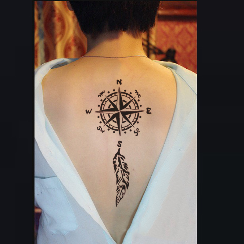 罗盘指南针满背纹身模板可重复用纹身膏果汁纹绣喷绘通用镂空板