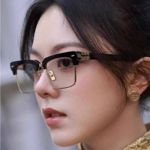 minnie秀场同款SMU10Z黑框眼镜架女方形半框拼接近视防蓝光平光镜