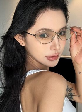 复古欧美风无框水银色Y2K亚裔辣妹风网感墨镜女方圆脸显瘦太阳镜