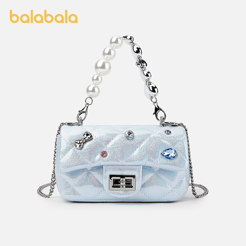 巴拉巴拉儿童休闲包女童手提斜挎包彩钻珍珠金属爱心装饰链条时尚