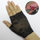 半截无指可爱黑 女虎口手背遮纹身疤痕半指手套薄款 夏蕾丝新款 时尚