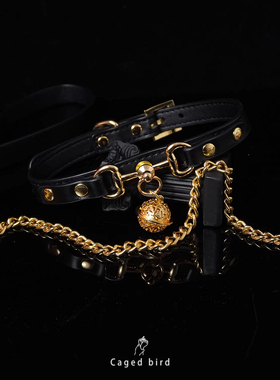 【免费打孔】真皮项圈女刻字宫铃牵引绳套装响铃男