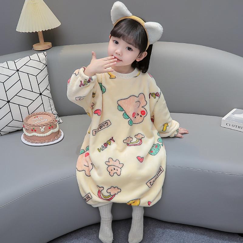 儿童睡袋秋冬季法兰绒宝宝浴袍婴儿防踢被冬季睡袍女童珊瑚绒睡衣