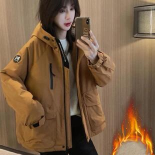 高级感派克服潮 小个子时尚 欧货连帽加绒加厚冲锋衣外套女冬季 新款
