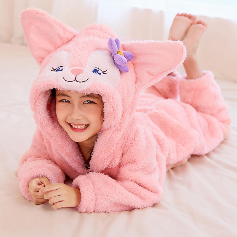 玲娜贝儿女童睡衣法兰绒秋冬季连体防踢加厚珊瑚绒男女童家居服