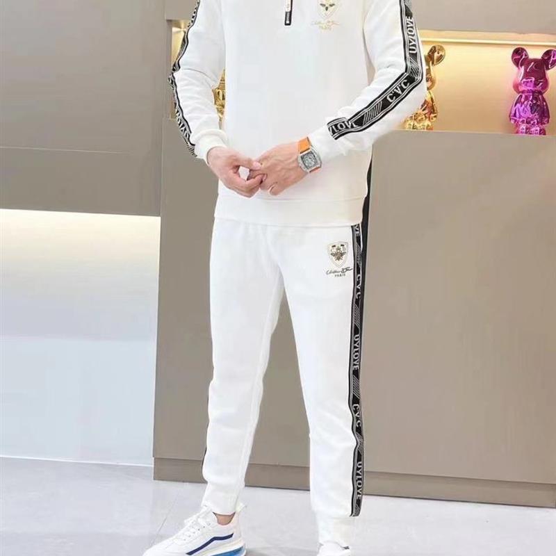 轻奢新款春秋立领半拉链运动服套装男中青年修身潮流休闲时尚套装