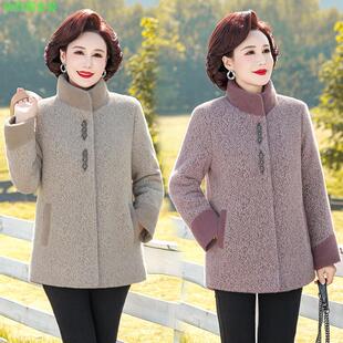 中年妈妈加厚毛呢外套 中老年女性保暖棉衣 2023冬季大码毛呢衣 P