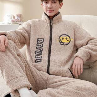 200斤肥佬宽松家居服套装 加厚加绒加肥大码 秋冬季 珊瑚绒睡衣男款