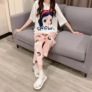 丝绸带胸垫宽松家居服 冰丝睡衣女夏季 短袖 长裤 三件套春秋卡通大码