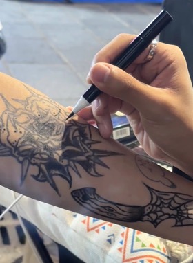 【画99次】jagua海娜手绘膏藏青色果汁 纯植物纹身液定位记号笔