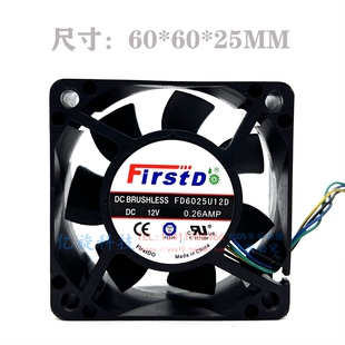 FIRSTD FD6025U12D 12V 0.26A 1U CPU 4线PWM自动调速6CM散热风扇
