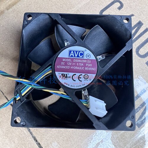 原装AVC 8025 8CM DS08025R12U 0.70A带灯液压4针PWM温控散热风扇