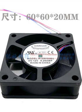 原装正品 EVERFLOW 6020 12V 0.20A R126020BU 6cm 3/4线散热风扇