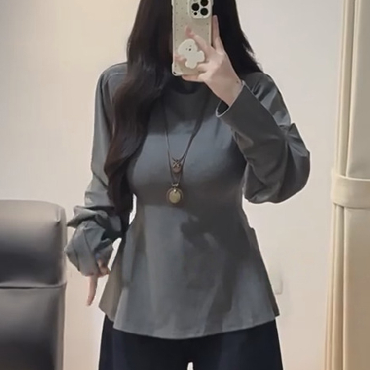 大码胖mm时尚半高领德绒保暖打底衫长袖T恤女秋冬中长款显瘦上衣