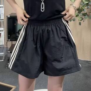 大码三条杠冰丝速干阔腿短裤子女夏季薄款宽松显瘦休闲热裤运动裤