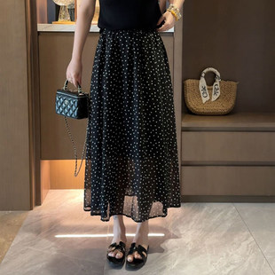 大码胖mm波点防晒半身裙子女夏季薄款宽松显瘦垂感中长a字大摆裙