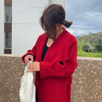 红色大衣高级感外套女202